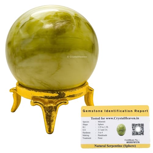 Certified Serpentine Crystal Ball for Meditation - Premium Crystal Vastu Items for Home and Feng Shui Items for Good Luck - Ideal for Pooja Supplies and Spiritual Practices (1.5" Inch)