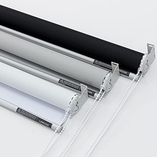 Linkcoo 100% Blackout Roller Window Shades, Window Blinds With Thermal Insulated Waterproof Fabric, Corded Roll Pull Down Shades For Home And Office (Black - Width 20", Max Drop Height 79") #TOP7