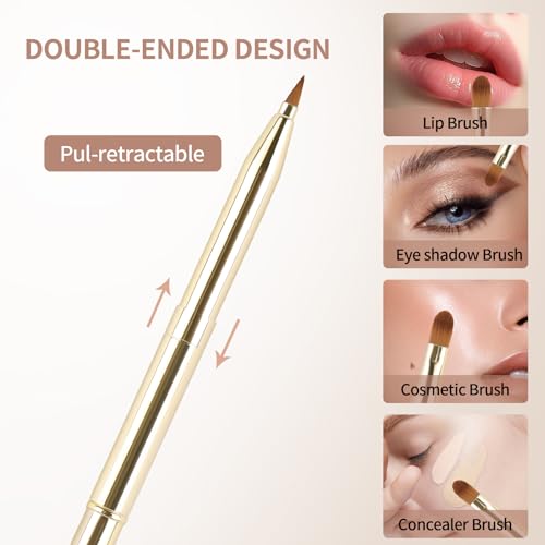 Yoizyfree 3 Pack Retractable Lip Brush for Lipstick,Yoizyfree Retractable Lip Brushes Double-Ended Travel Lip Makeup Brush Set for Lipstick Lip Gloss Include Lid