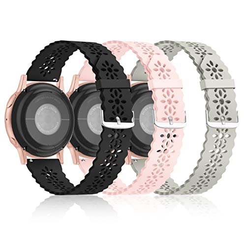 Bandiction 3 Pack Lace Silicone Bands 20Mm Compatible For Samsung Galaxy Watch 4 Classic 42Mm 46Mm/Watch 4 40Mm 44Mm/Watch 3 41Mm/Active 40Mm/Active 2 40Mm 44Mm, Slim Thin Wristband For Women #TOP1