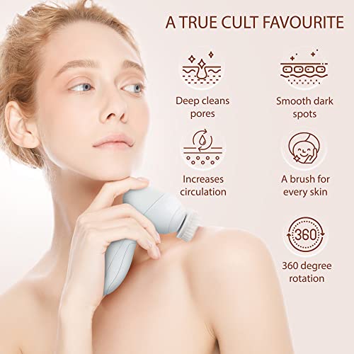 Face Scrubber | Facial Cleansing Brush Exfoliator Skin Care Beauty Products Powered Electric Wash Exfoliating Skincare Women Spin Cleanser Tools Cleaning Scrub Washer Self Care (Pearl) - Thumbnail 5