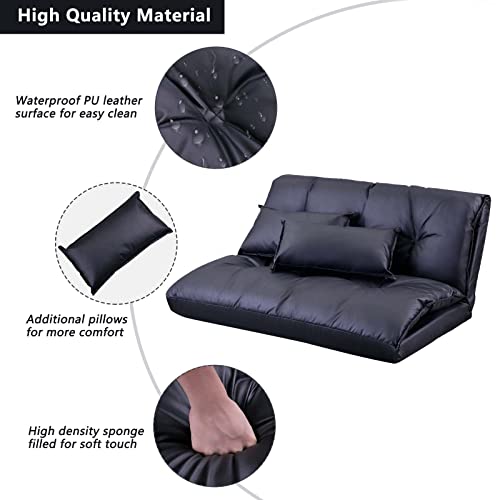 Tmeosk Adjustable Floor Sofa Bed With 2 Pillows, Folding Futon Couch Leisure Lazy Sofa With 5 Reclining Position, Pu Floor Sofa For Reading Or Gaming In Bedroom/Living Room/Balcony #TOP3