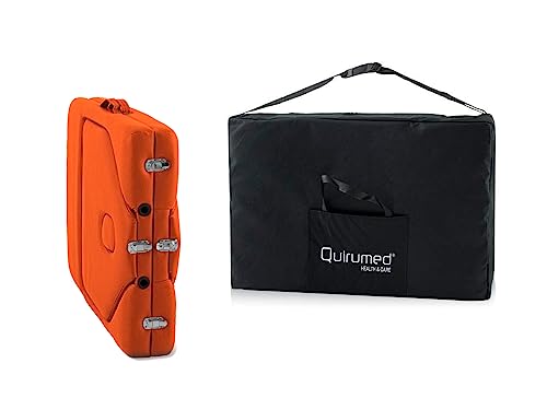 QUIRUMED Klapptrage, mit doppelt klappbarer Rückenlehne, Aluminium, Kunstleder, Farbe Orange, 186 x 66 cm, tragbar, Abnehmbarer Kopf, Gesichtsloch, höhenverstellbar, bis zu 150 kg