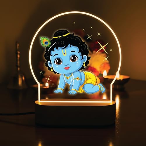 Image of Giftplease Cute Baby Krishna Color-Printed LED Lamp - Ladoo Gopal Night Light with Warm Yellow Glow | Spiritual Home Decor, Mandir Light & Gift for Janmashtami, Kids' Room & Housewarming GL 19