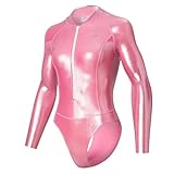 [LEOHEX] 超光沢セクシースタイリッシュダイビングスタイルハイレグ長袖競泳水着(ピンク,XXL)