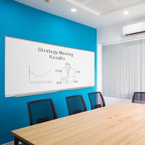 Image of Learniture Porcelain Steel Magnetic Dry Erase Board /Whiteboard w /Aluminum Frame & Map Rail (10' W x4' L)