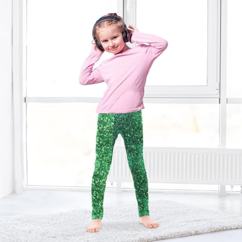 Boccsty Pine Green Mint Gradient Flashing Glitter Girls Leggings Kids Yoga Pants Dance Active Tights 4T4