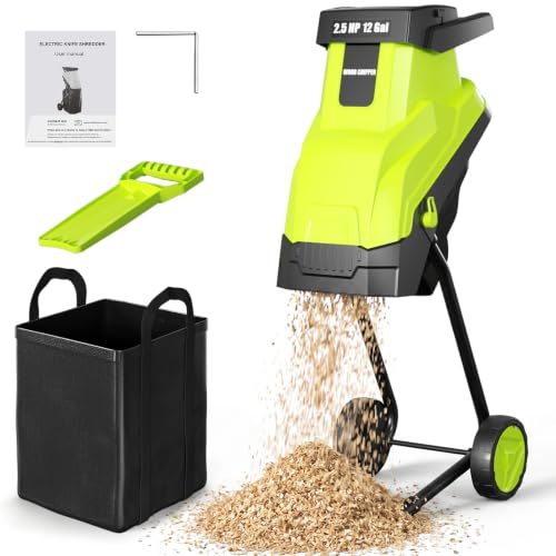 15-Amp Electric Wood Chipper with 45L Collection Bag and Push Stick