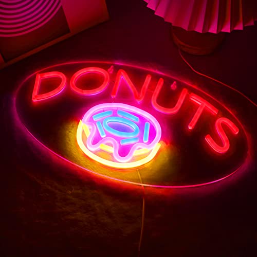 Image of DONUTS Neon Signs for Wall Decor Neon Lights for Business Led Signs Suitable for Bakery Dessert Cake Shop Convenience Stores Supermarkets 5V Power Adapter 16.1*9 Inch (Blue+ Red+Pink+Yellow)