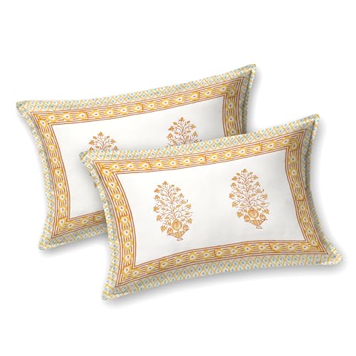 Image of BLOCKS OF INDIA Hand Block Printed 200 TC Cotton King Size Bedsheet (Brown Leaf)