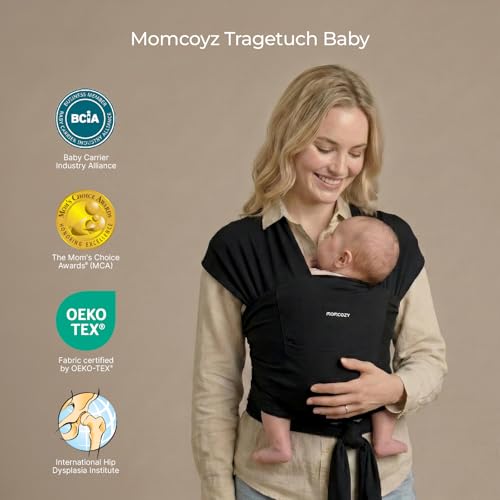 Momcozy Elastisches Tragetuch Baby Neugeborene ab Geburt | Ring Sling Babytragetuch für 3.6-15 kg | Atmungsaktiv & Ergonomisch | OEKO-TEX 100 Zertifiziert,Schwarz