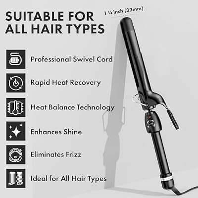 StyleCraft Stay-Temp Black Gold Professional Curling Iron with Extra-Long Thumb Grip, Extended Barrel, Marcel