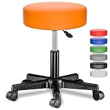 Casaria® Rollhocker Höhenverstellbar 10cm Polsterung 46-60cm Sitzhöhe 360° Drehbar Ø 35cm Rund Rollen Bürohocker Drehhocker Arbeitshocker Hocker Orange