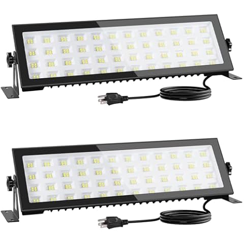OOOLED 2 Pack LED Shop Lights, 100W 13000LM 6000K Super Bright LED Work Light, IP66 Waterproof LED Flood Light Outdoor with Plug, LED Shop Lights for Workshop, Garage, Shop Cover