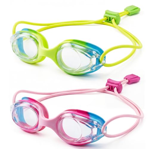 Aegend Swim Goggles for Kids Age 3-8 (Pink & Green)