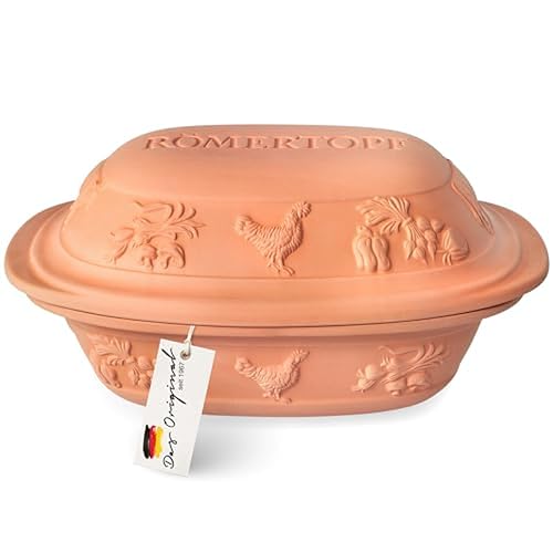 Römertopf Rustico Cocotte Non émaillée en Argile Naturelle 3 l env. 33,5 x 25 x 18 cm Cuisson sans Graisse pour jusqu'à 4 Personnes Passe au Four et au Micro-Ondes Passe au Lave-Vaisselle Römertopf