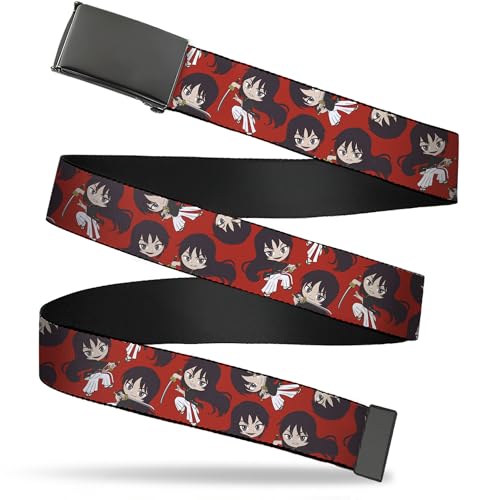 Buckle-Down Crunchyroll Belt, Flip Web Belt Hells Paradise Chibi Aza Toma Sword Poses Scattered Red, 1.5 Inch Wide, Fits up to Size 42