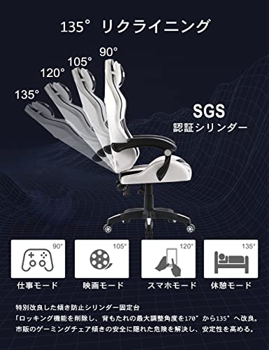 Osata ゲーミングチェア オフィスチェア ゲームチェア リクライニングチェア パソコンチェア 高級PUレザー ハイバック ランバーサポート (White) [4]
