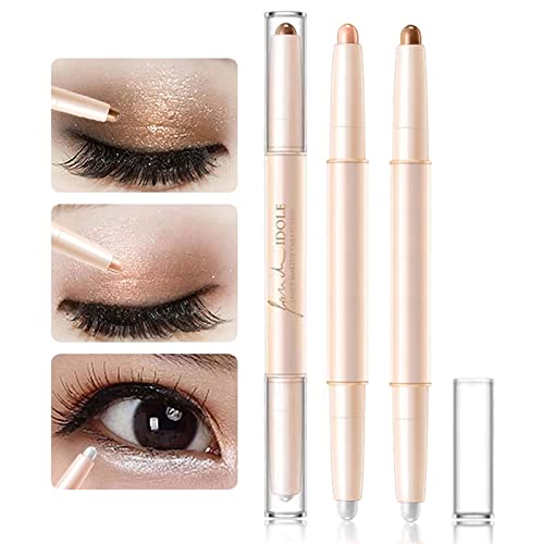 Cream Eyeshadow Sticks for Eyes, 2 Pack 2-IN-1 Shimmer Highlighter Eye Shadow Stick Makeup Glitter Pencil Hypoallergenic Waterproof Long Lasting Eye Brightener Stick for Women Girls