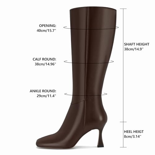 Image of Dsevht Black Leather Knee High Boots for Women Stiletto Kitten Heeled Sexy Boots Square Toe and Side Zipper Design Fashion Dress Boots