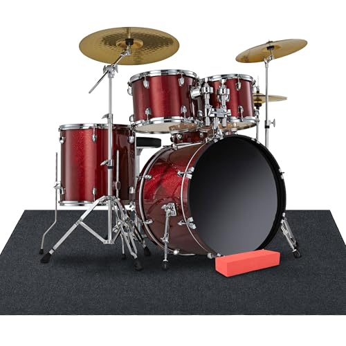 ROYALAY Drum Rug with Bass Drum Stopper, Drum Rug Drum Mat 48x72in, Drum Accessories Drum Mat Non...