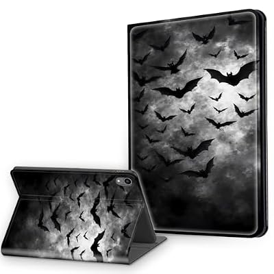 Case for iPad A16 11th Generation 11 Inch 2025 and iPad 10th Generation 10.9 Inch 2022, Multi-Angle Viewing Leather Smart Stand Back Cover with Auto Sleep Wake, Black Bats