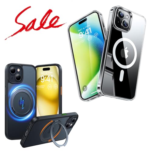TORRAS Magnetic Designed for iPhone 15 Case, Clear & 360° Rotatable Ring Magnetic iPhone 15 Case