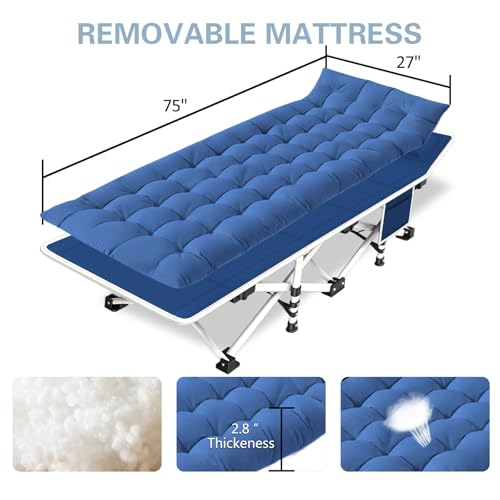 Getovin Cot Camping Cot With Thick Pad Cots For Sleeping Camping Bed Folding Cot 450Lbs(Max Load) Comfortable Double Layer Oxford Heavy Duty With Carry Bag For Home Outdoor Travel thumb #2
