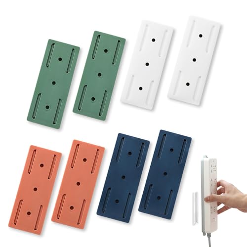 LIOUCBD 4 Pcs Power Strip Wall Mount, Self-Adhesive Punch-Free Socket Holder, Desktop Plug-in Socket Fixer for Kitchen Home Office Table Wall Cable Management Surge Protector (4 Colors)