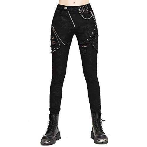Pantalones punk mujer pitillo negros Devil Fashion mallas ajustadas con cremallera góticas
