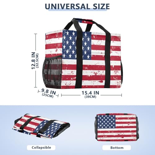 Nander Retro American Flag Reusable Grocery Bags,Large Grocery Tote Bag Water Resistant Shopping Bags Foldable Grocery Bag for Clothes,Shoes and Picnic2