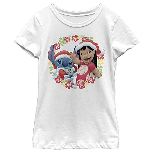 Image of Disney Girls Lilo & Stitch Lilo and Stitch Holiday Girl's Solid Crew Tee