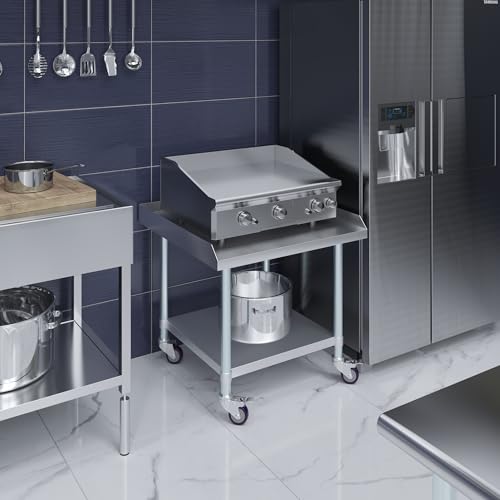 Image of AmGood Stainless Steel Equipment Stand with Undershelf + Casters, Heavy Duty, Commercial Grade, NSF Certified (30 inch Width x 30 inch Length + Casters)