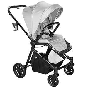 Lightweight High-View Baby Stroller, One-Hand Fold & Compact Storage, 360° Rotatable Seat, 2-in-1 Newborn Design, 5-Point Safety Harness, One-Step Dual Brakes, Shock-Absorbing Wheels, Light Grey