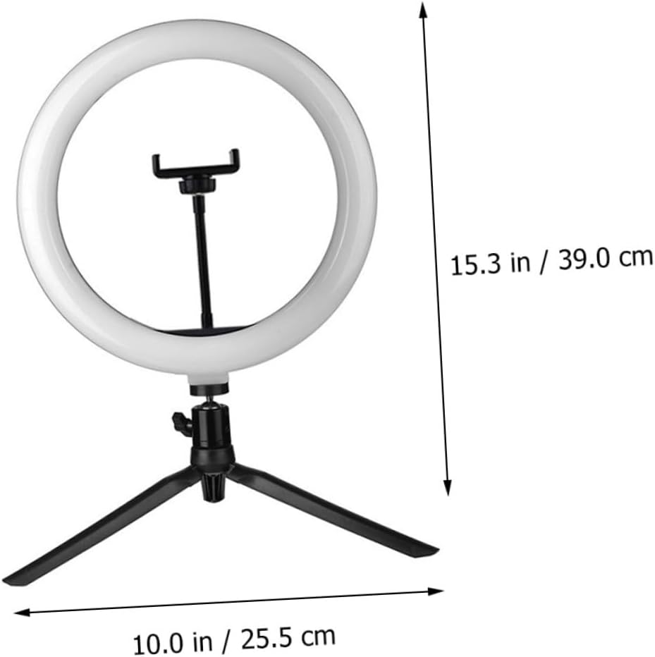 10-Inch USB Phone Tripod with Adjustable Three-Color Selfie Fill Light, Remote, Metal Stand for Live Streaming and Photography – Black