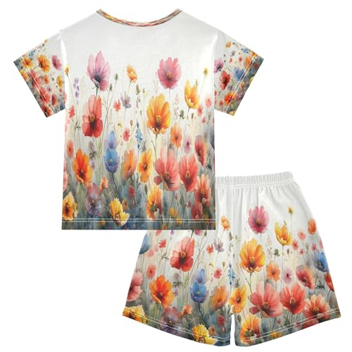 senya Short Sleeve Pajamas Sets Summer Cotton Sleepwear Watercolor Spring Flower2