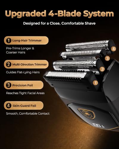 Image of Electric Foil Shaver for Men: Full-Metal Body & 4 Floating Blades