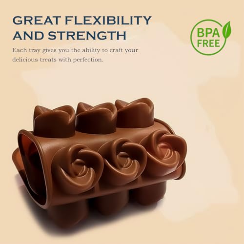 Image of HS Flower Silicone Mould, Non-Stick Food Grade Silicone Mould for Chocolate, Candy, Jelly & Ice Cube (Brown)