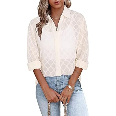 FARYSAYS Womens Blouses & Button-Down Shirts for Work Office Ladies Long Sleeve V Neck Business Casual Dressy Tops Apricot Large Cover