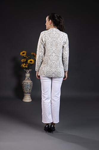 Image of Wear lusso Women Woolen Round Neck Self Design Cardigan | Heavy Hair Fabric Winter Wear | Pure Wool Long Cotty Fully Warm Cardigan Sweater