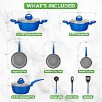 NutriChef 12 Pc Pots et casseroles ensemble antiadhésif, Ensemble de produits de cuisine professionnels avec revêtement durable, Tous les Cooktops compatibles, y compris l'induction, facile à nettoyer - bleu