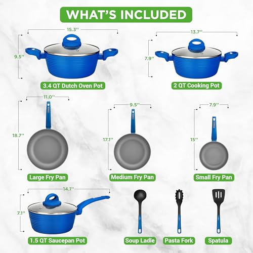 NutriChef 12 Piece Nonstick Cookware Set - PFOA/PFOS-Free Heat Resistant Lacquer Kitchen Ware Pots and Pans Set - Induction Ready Cookware Includes Saucepot, Pans, Cooking Pot Oven Pot, Lid, Utensils by NutriChef - Image 3