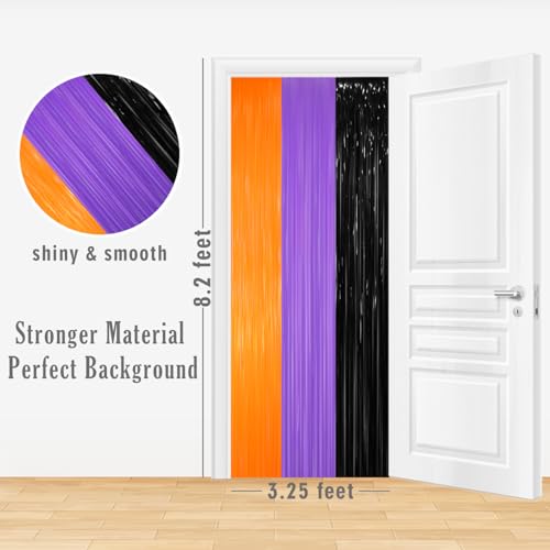Image of GOER 3.2 ft x 8.2 ft Metallic Tinsel Foil Fringe Curtains for Halloween Birthday Graduation New Year's Party Decorations(1 Pack,Black&Orange&Purple)