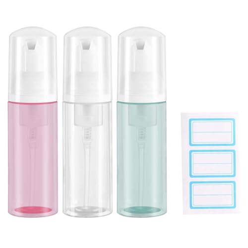 Gratriched 3pcs (Clear+Green+Pink) 2oz Plastic Travel Foam Pump Bottle - Portable Foaming Empty Bottle Dispenser for Hand Soap, Shampoo, Lash Cleanser - Well Suited for Travelers Daily Use (60ml)