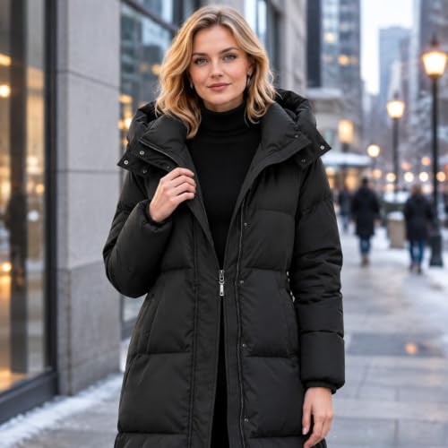 FPMLUXLL Puffer Jacket Womens Long Quilted Hooded Winter Coats with Pockets - image 2