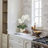Oairse White Orchids Artificial Flowers 16.1" Faux Orchids Plant in Pot Fake Flower Arrangements with Glass Vases Small White Centerpieces for Kitchen Dining Room Tables Bathroom Shelf Desk Decor - Image 6