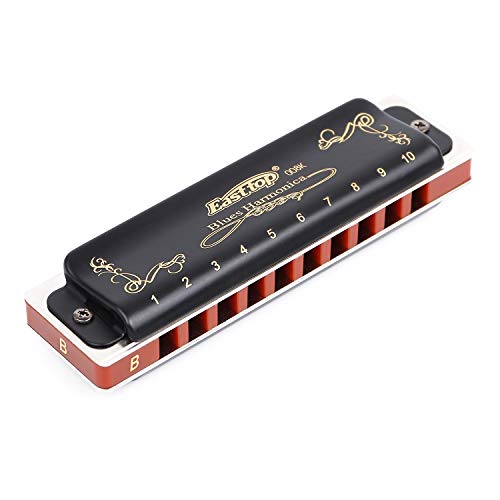 Easttop Harmonica Key of B 10 Hole 20 Tone Diatonic Blues Harmonica B with Case Top Grade for Professional Player,Beginner (East Top)- Black - Thumbnail 4