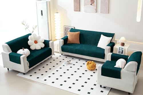 Image of Fashion Throw Quilt-Fully Covered 5 Seater Anti-Slip Quilted Sofa Covers for Living Room Sofa Slipcovers Furniture Cover Home Decor Teal
