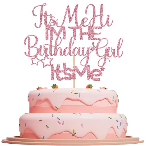 Decoración para tarta de cumpleaños con purpurina rosa – It's Me Hi I'm the Birthday Girl It's Me Hip Hop Singer Theme, divertidas decoraciones de fiesta de cumpleaños para niñas