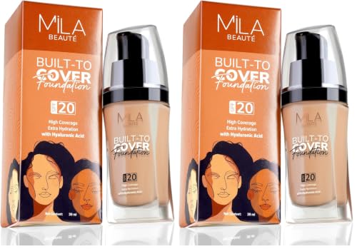 Image of Mila Beaute Built to Cover Liquid Foundation I Medium to Buildable Coverage I Matte Finish I Lightweight I SPF 20 I Super Hydrating with Hyaluronic Acid (M-2-Neutral Wheat, 30ml) (Pack of 2)